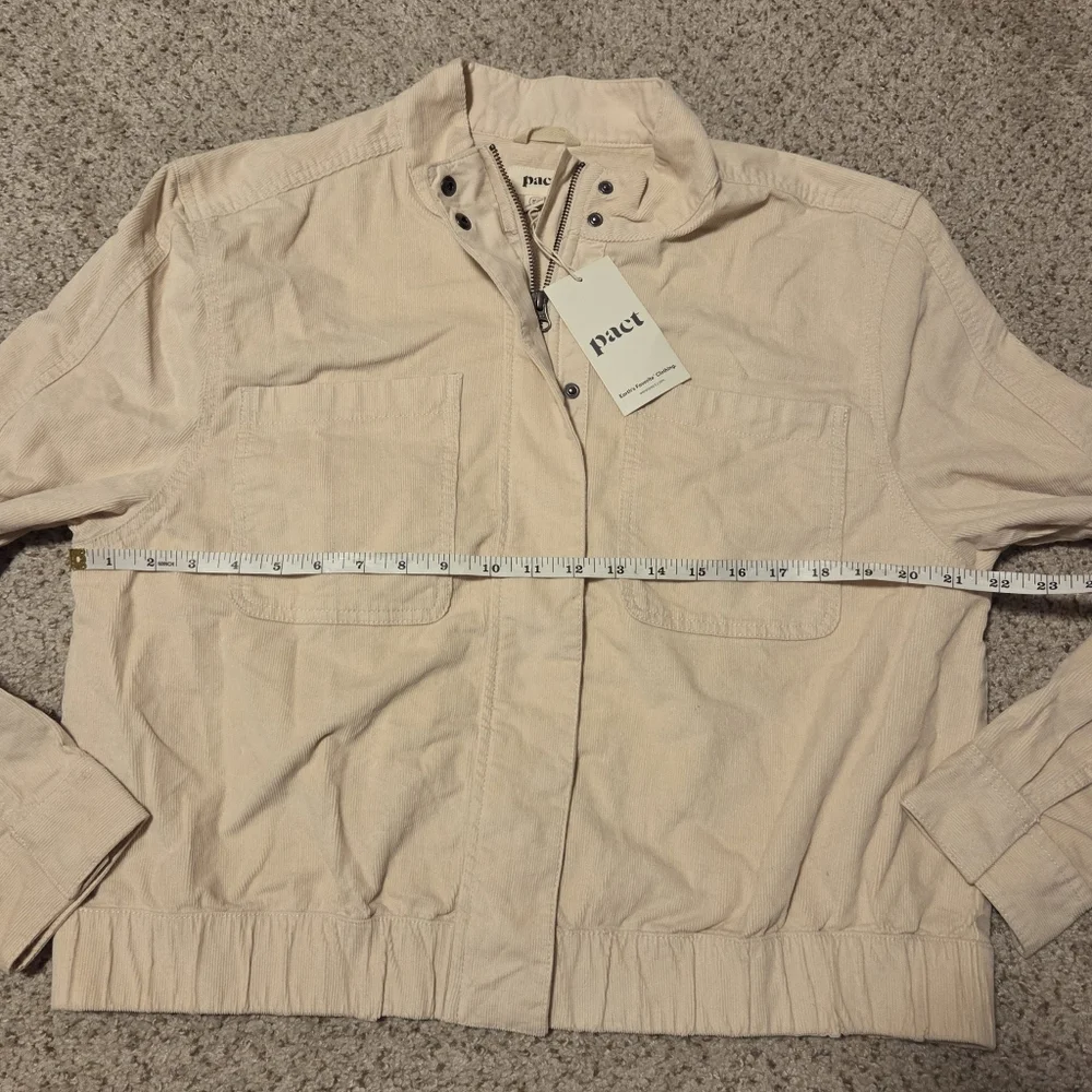 NWT Pact Corduroy Bomber Jacket Sandshell Beige Women's XL Modern Organic Cotton - Picture 7 of 9